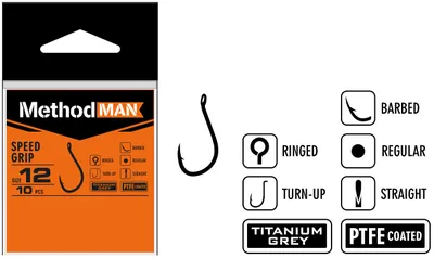 HOOK METHODMAN SPEED GRIP TITANIUM GREY BARBED PACK. 10 PCS.