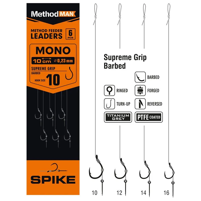 METHOD FEEDER RIG WITH PIN METHODMAN SUPREME GRIP TITANIUM GREY BARBED SIZE 12 LINE 0.23mm op. 6 pcs.