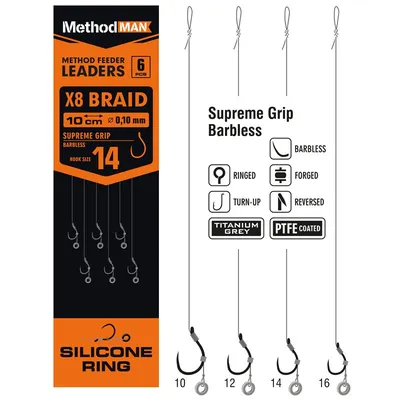 METHOD FEEDER RIG WITH PIN METHODMAN POWER GRIP TITANIUM GREY BARBED BRAID op. 6 pcs.