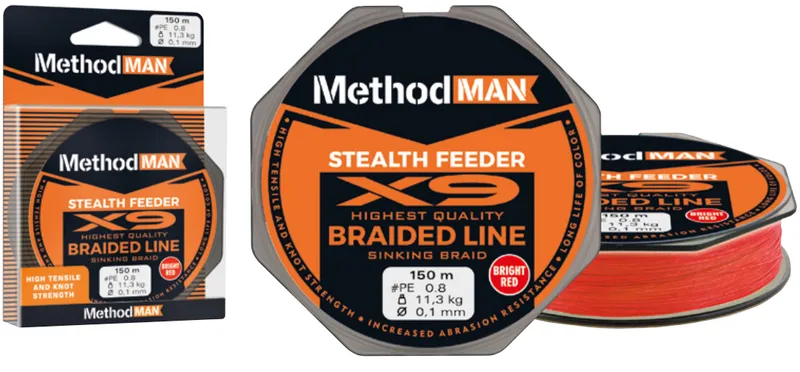 BRAIDED LINE METHODMAN STEALTH X9 FEEDER BRIGHT RED SINKING 0,12mm/10,5kg/150m