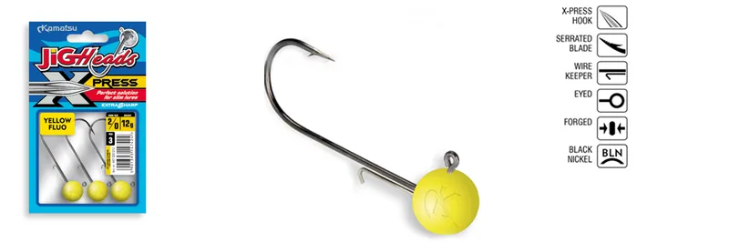 JIGHEAD X-PRESS YELLOW FLUO 5/0-8g OPP.3PCS