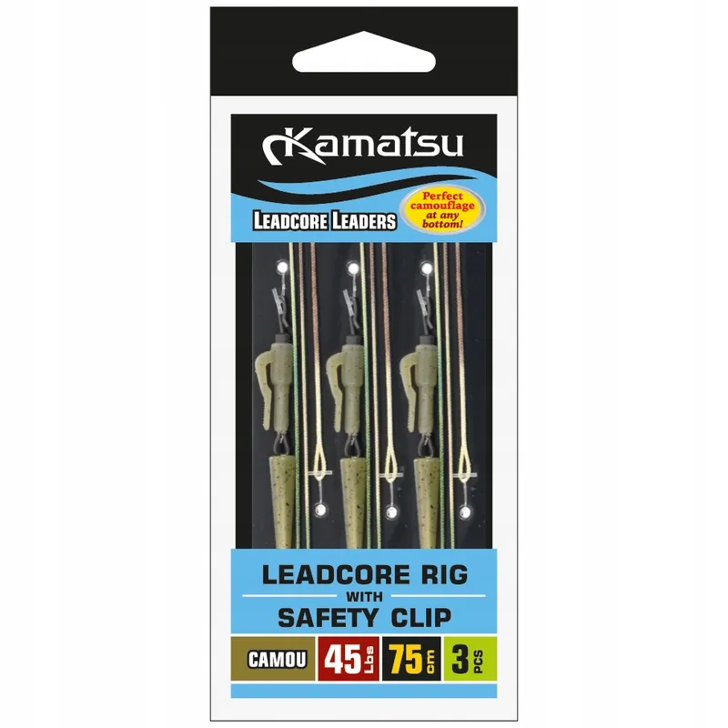 LEADCORE RIG 75CM/45LBS W. SAFETY CLIP CAMOU OPP.