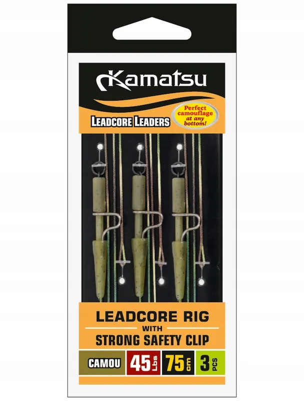 LEADCORE RIG 75CM/45LBS W. SAFETY CLIP STRONG CAMO