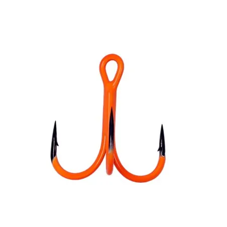 STRONG ROUND BENT TREBLE HOOKS UV ACTIVE ORANGE SIZE 2/0 PACK OF 4 KAMATSU