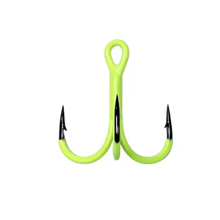 STRONG ROUND BENT TREBLE HOOKS UV ACTIVE YELLOW SIZE 1 PACK OF 4 KAMATSU
